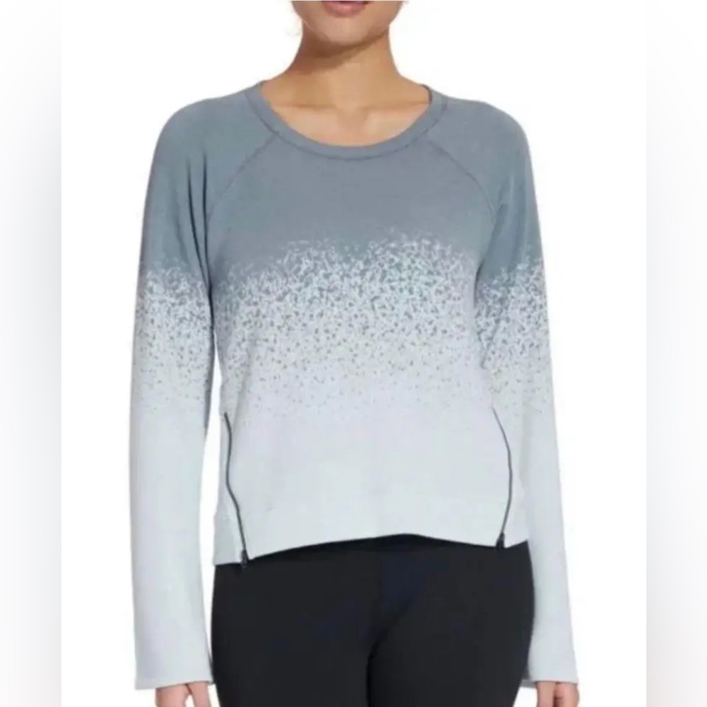 CALIA By Carrie Underwood Effortless Zipper Pullover Blue Grey Splatter Top M